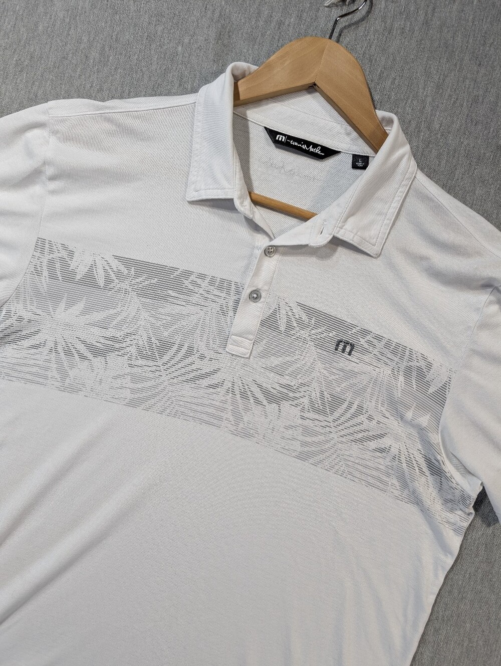 Travis Mathew Quarter Button Floral Golf Polo Shirt Men's Large White Grey